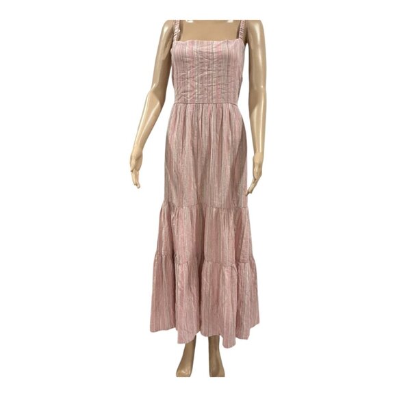 Lush Women's Back Tie Pink Striped Sleeveless Maxi Dress Large - Picture 1 of 16